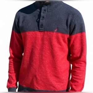 Nautica Red and Navy Two-Tone Zip-Front Sweater